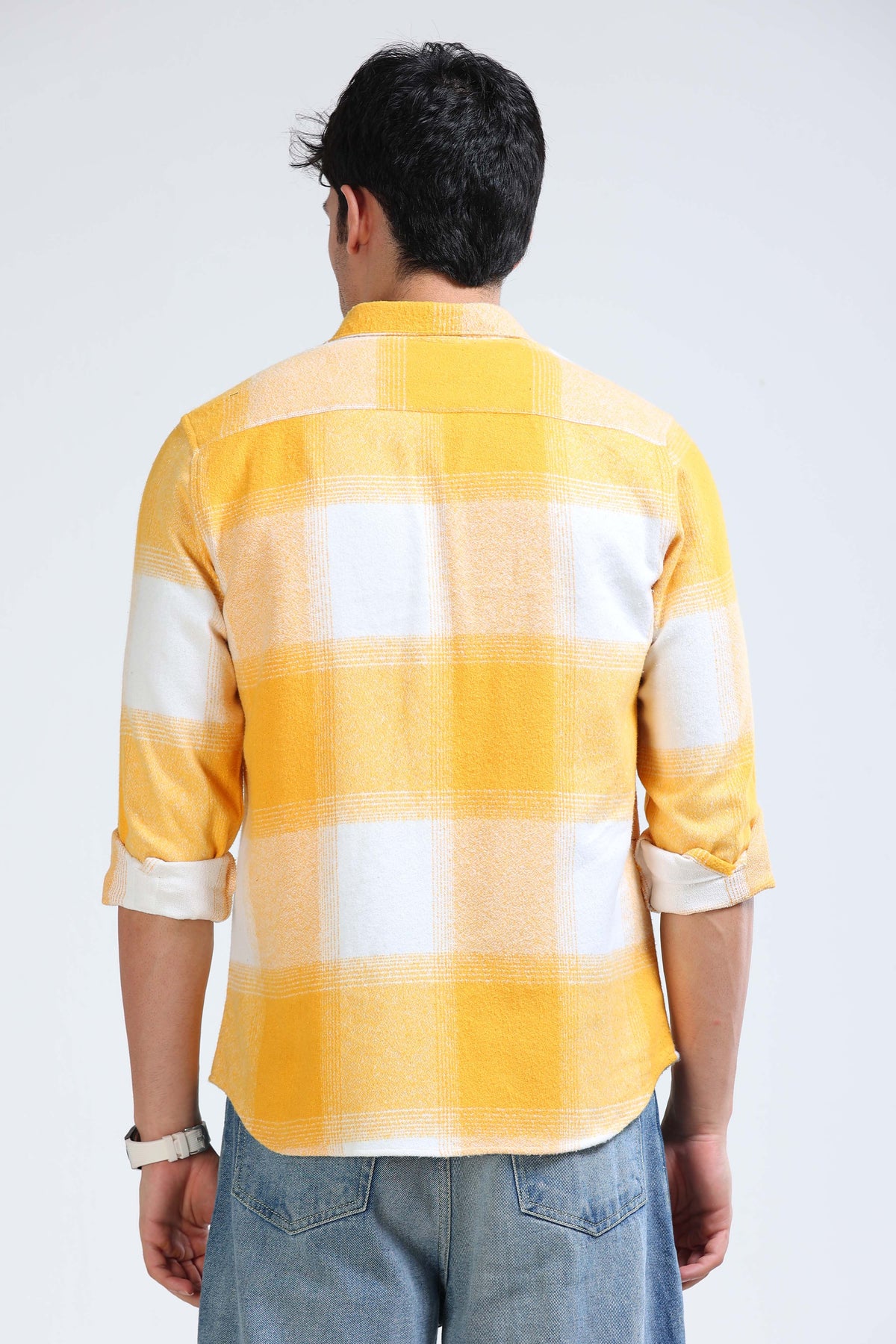 Brushing Checks Flannel Shirt Yellow White