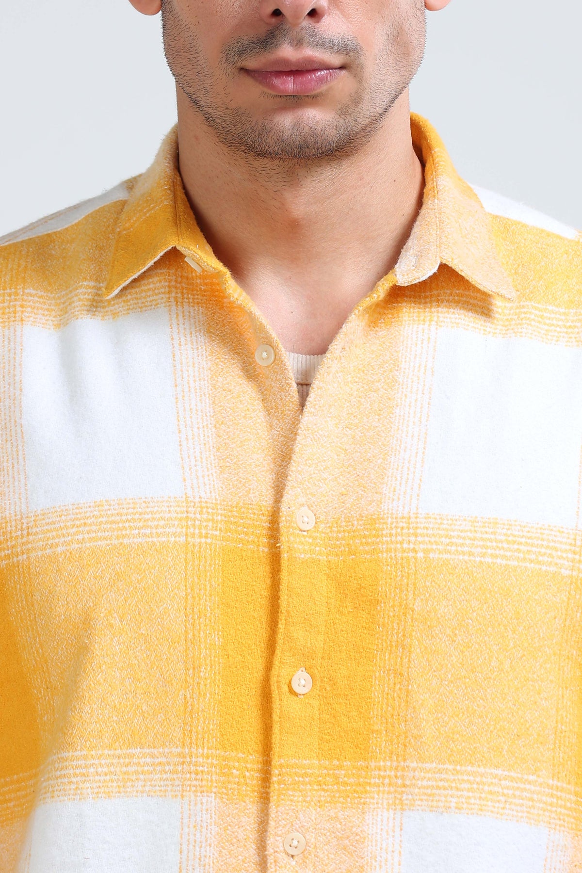 Brushing Checks Flannel Shirt Yellow White
