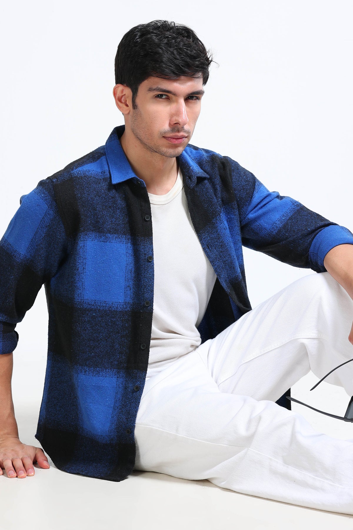 Brushing Checks Flannel Shirt Blue Black