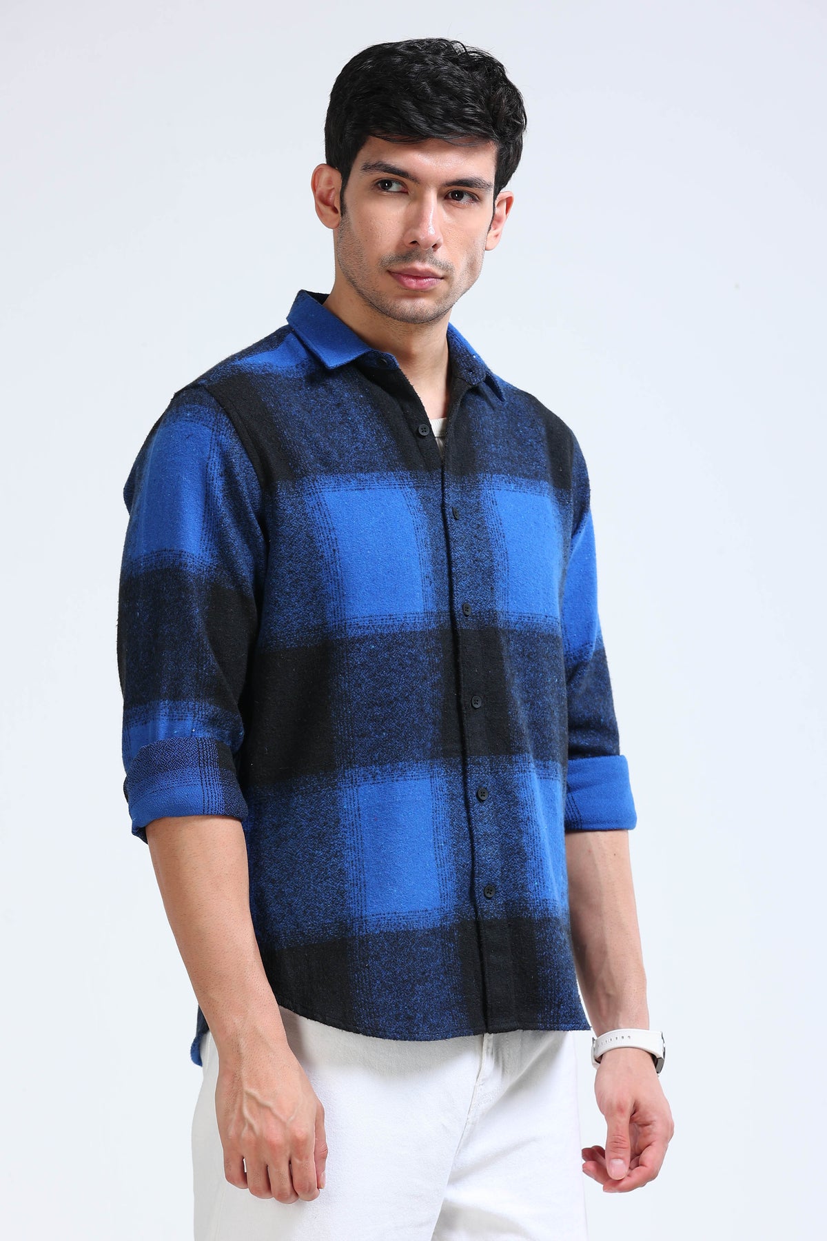 Brushing Checks Flannel Shirt Blue Black