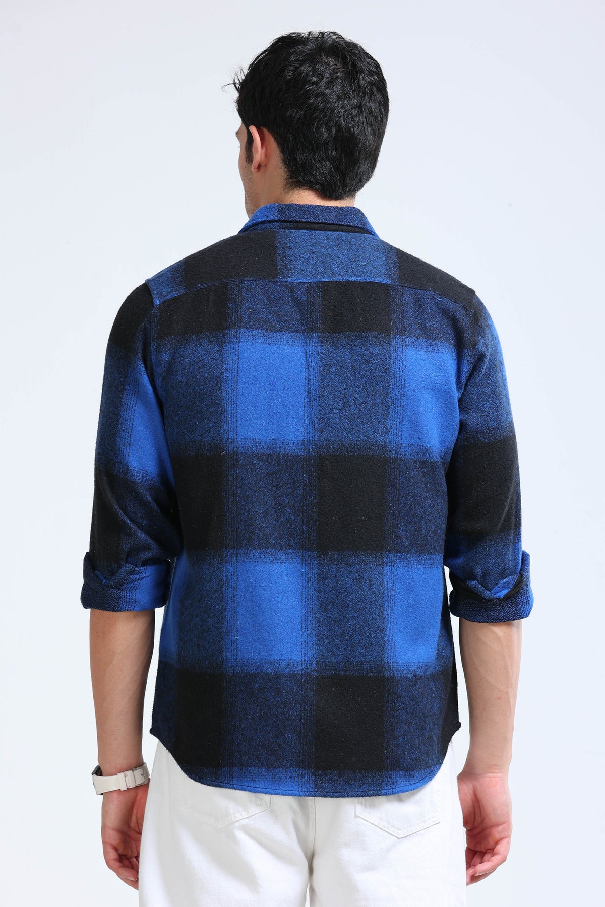 Brushing Checks Flannel Shirt Blue Black