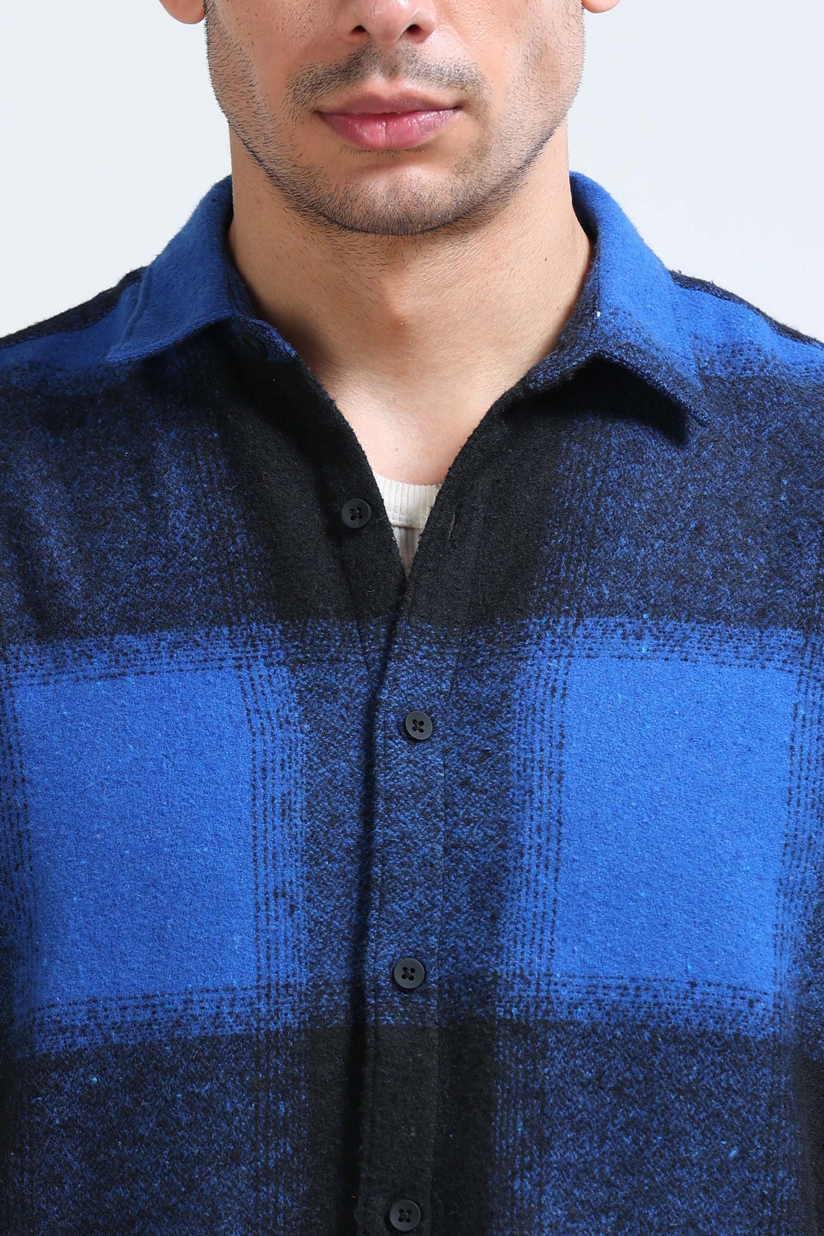 Brushing Checks Flannel Shirt Blue Black
