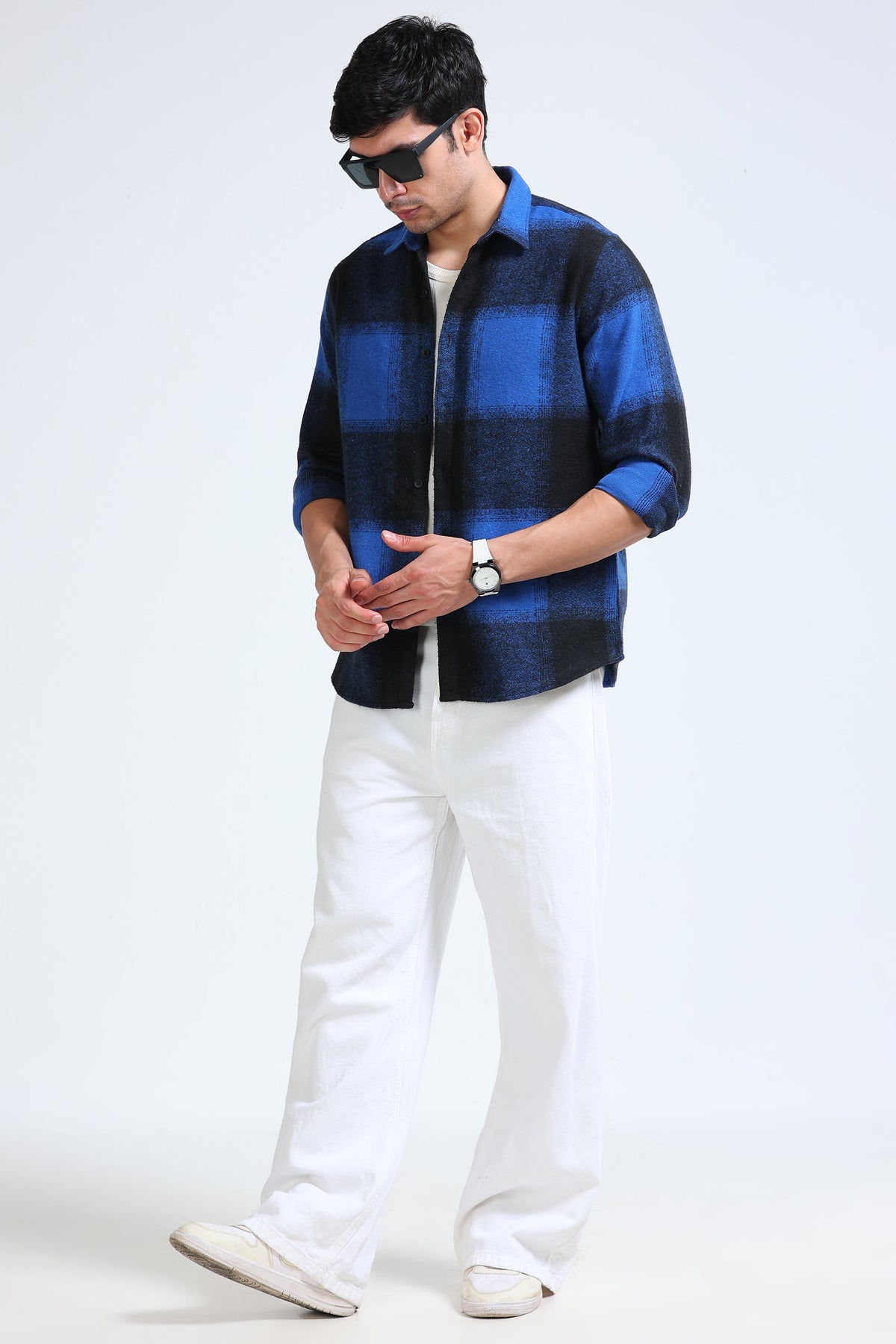 Brushing Checks Flannel Shirt Blue Black
