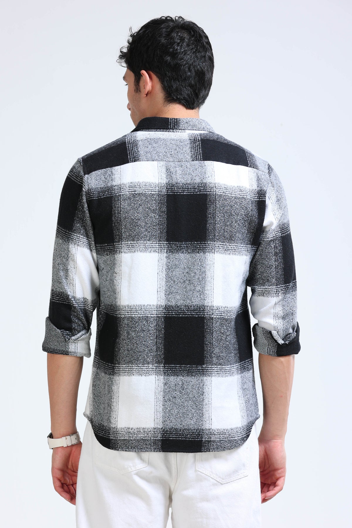 Brushing Checks Flannel Shirt Black White
