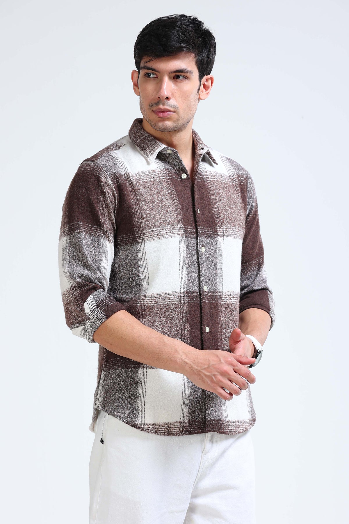 Brushing Checks Flannel Shirt Brown