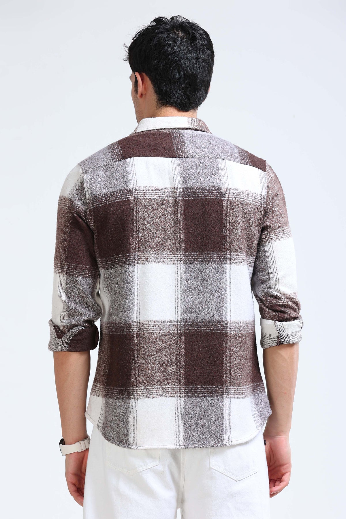 Brushing Checks Flannel Shirt Brown
