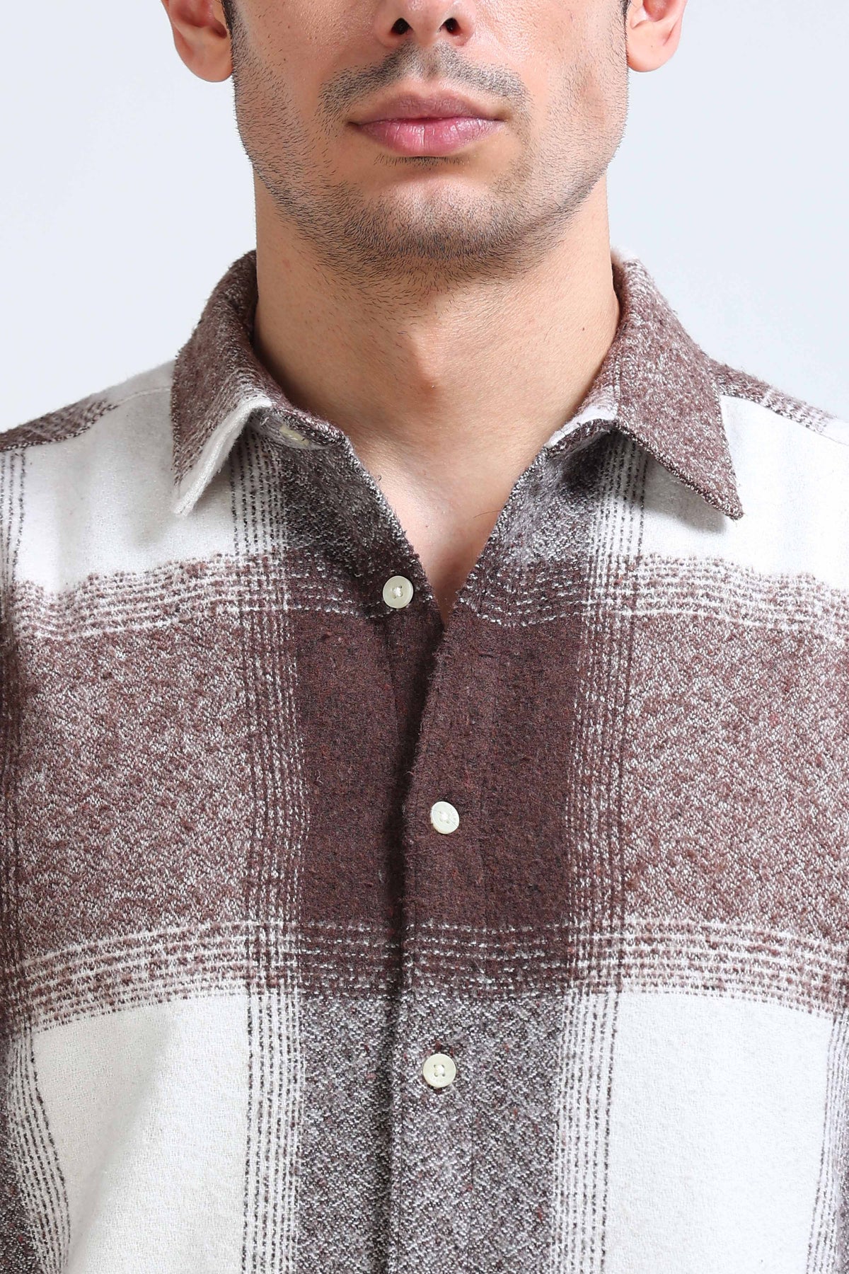Brushing Checks Flannel Shirt Brown