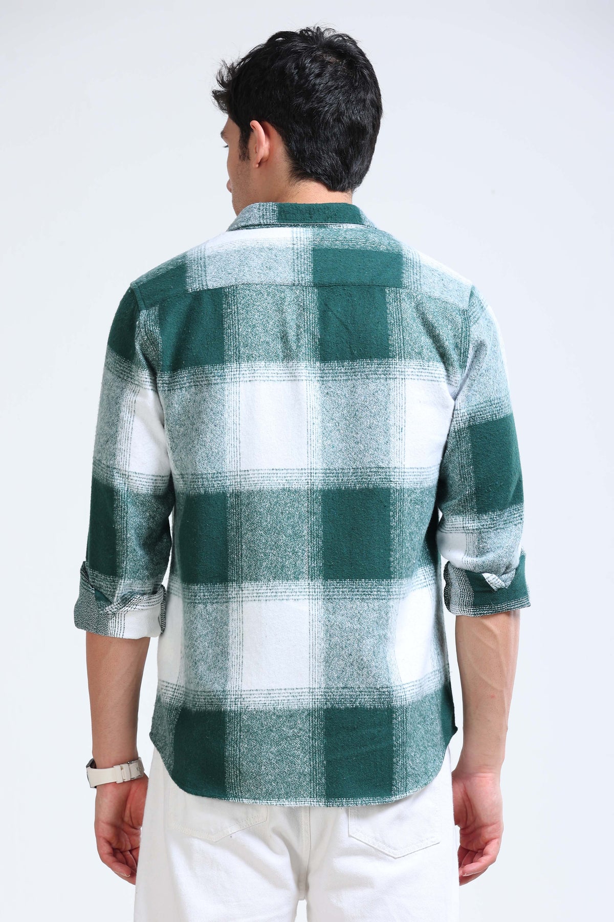 Brushing Checks Flannel Shirt Green White