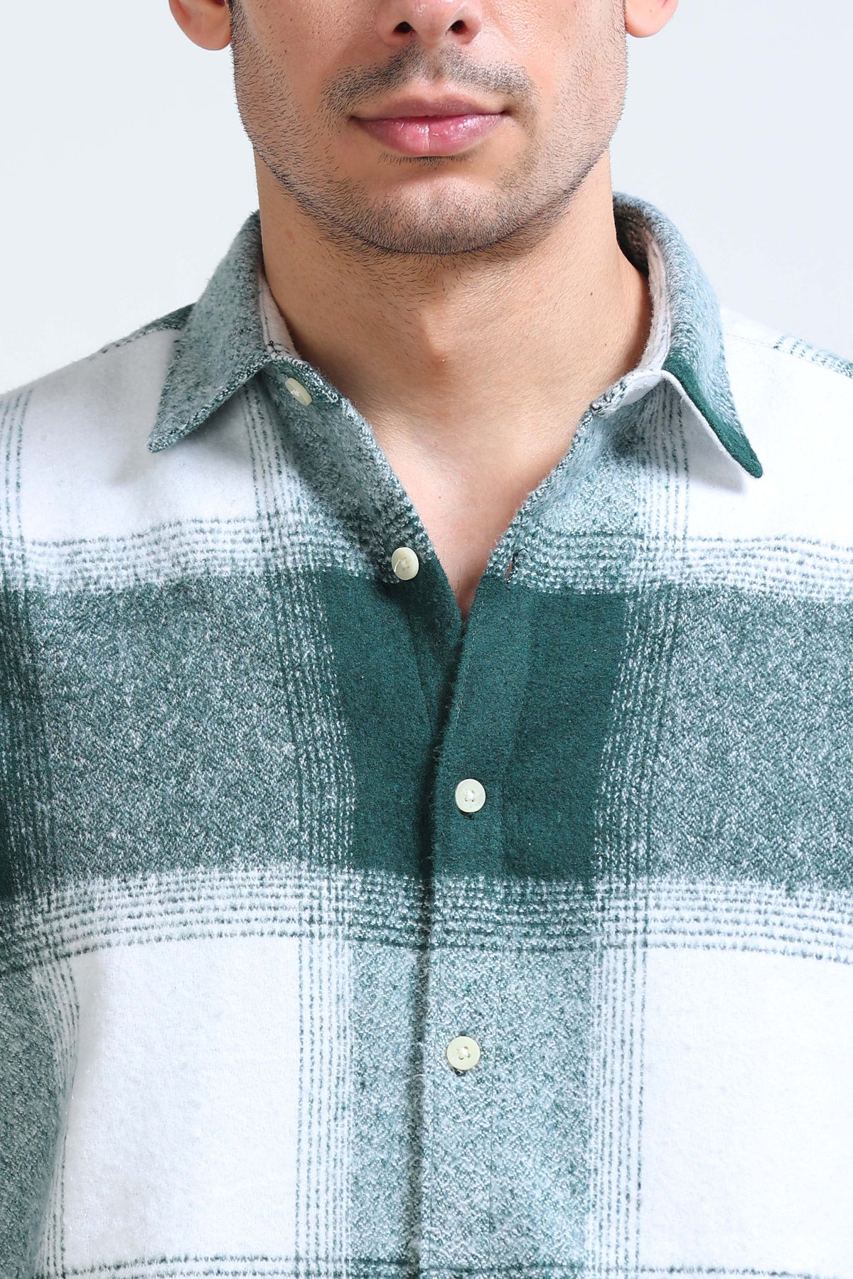 Brushing Checks Flannel Shirt Green White