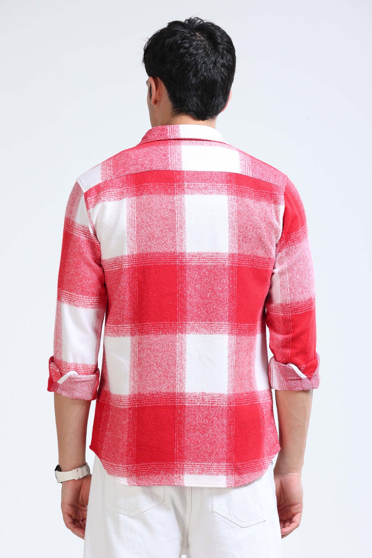 Brushing Checks Flannel Shirt Red White