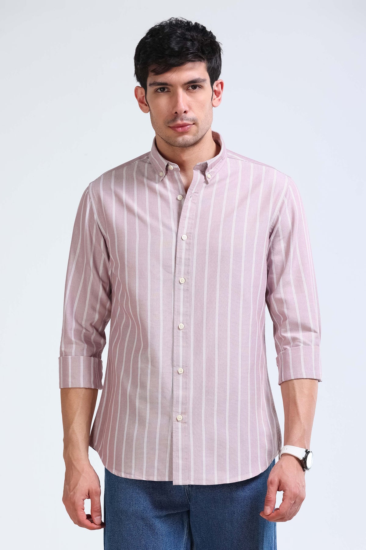 Dusty Pink Striped Shirt - Slim Fit