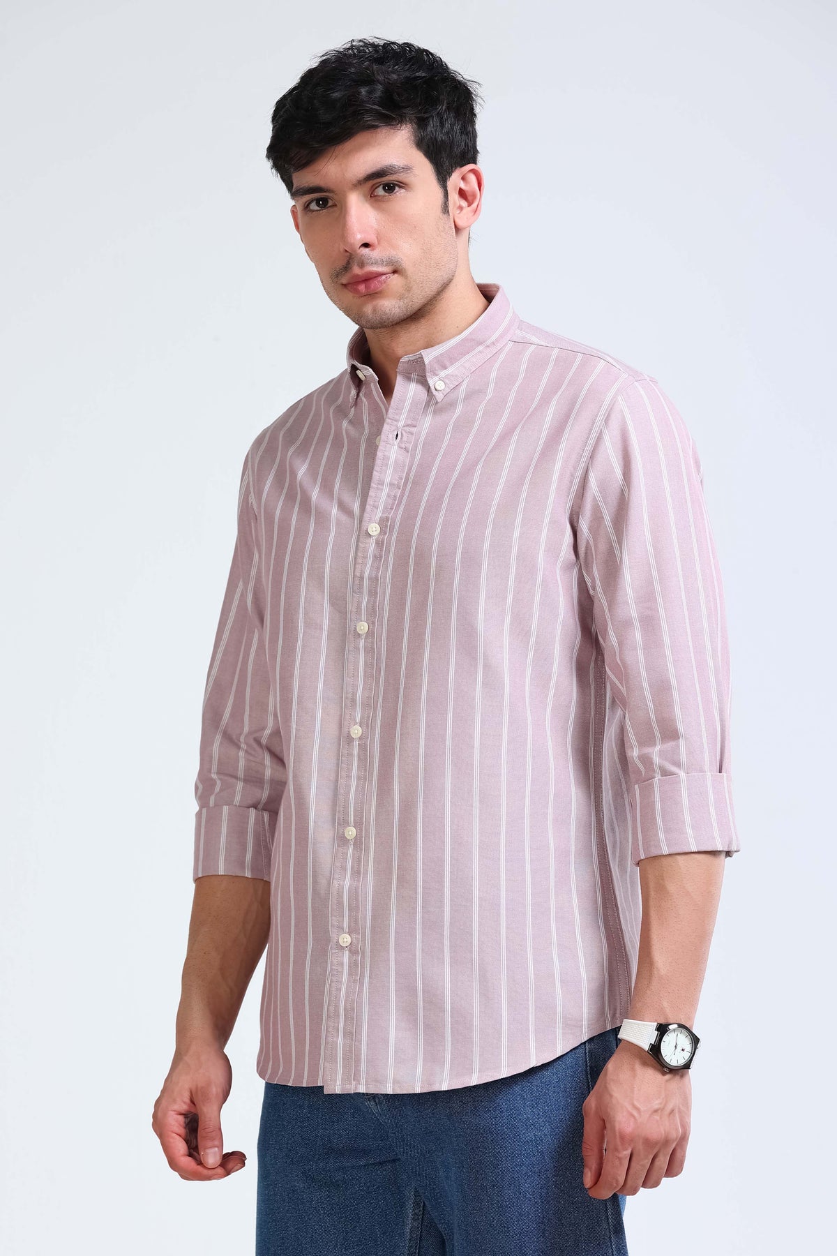 Dusty Pink Striped Shirt - Slim Fit