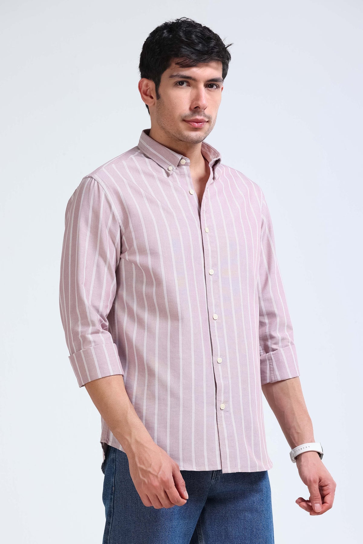 Dusty Pink Striped Shirt - Slim Fit