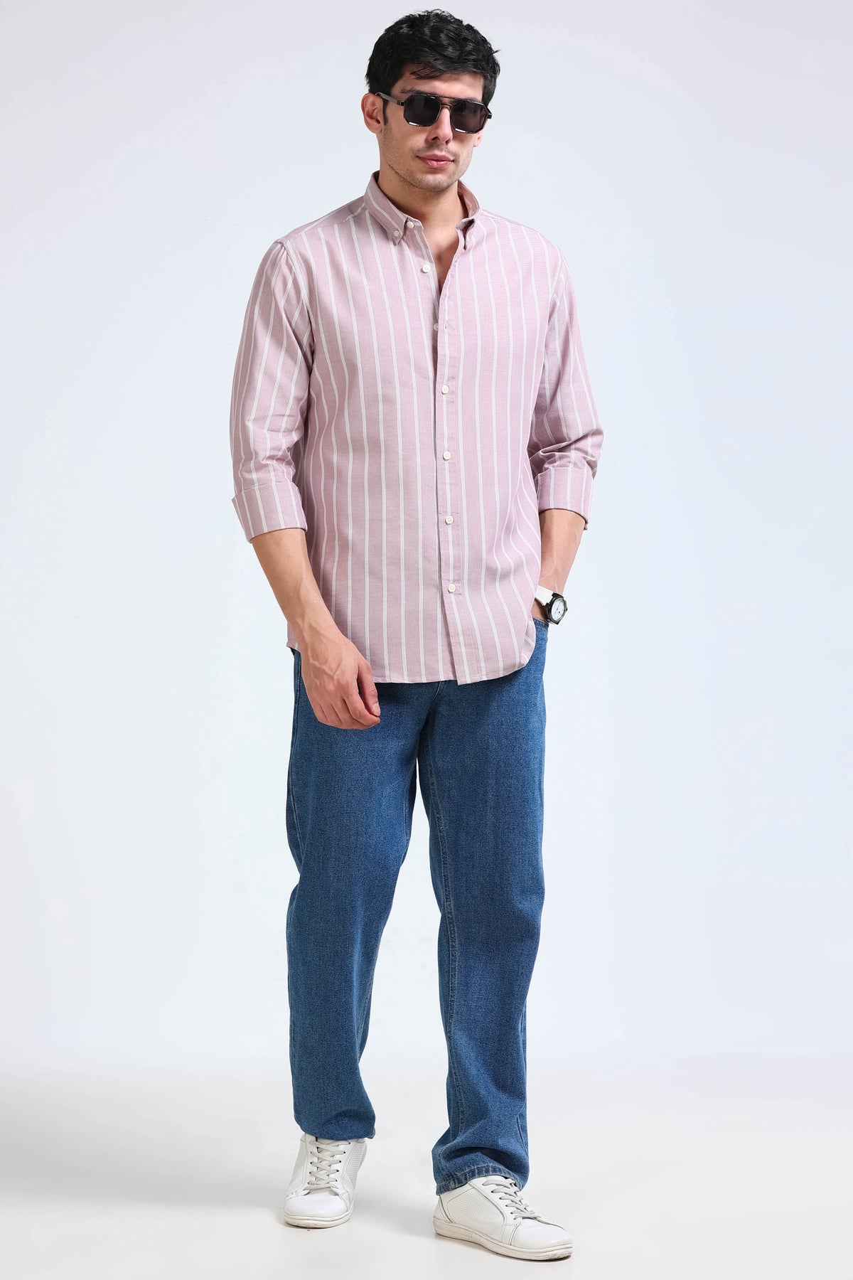 Dusty Pink Striped Shirt - Slim Fit