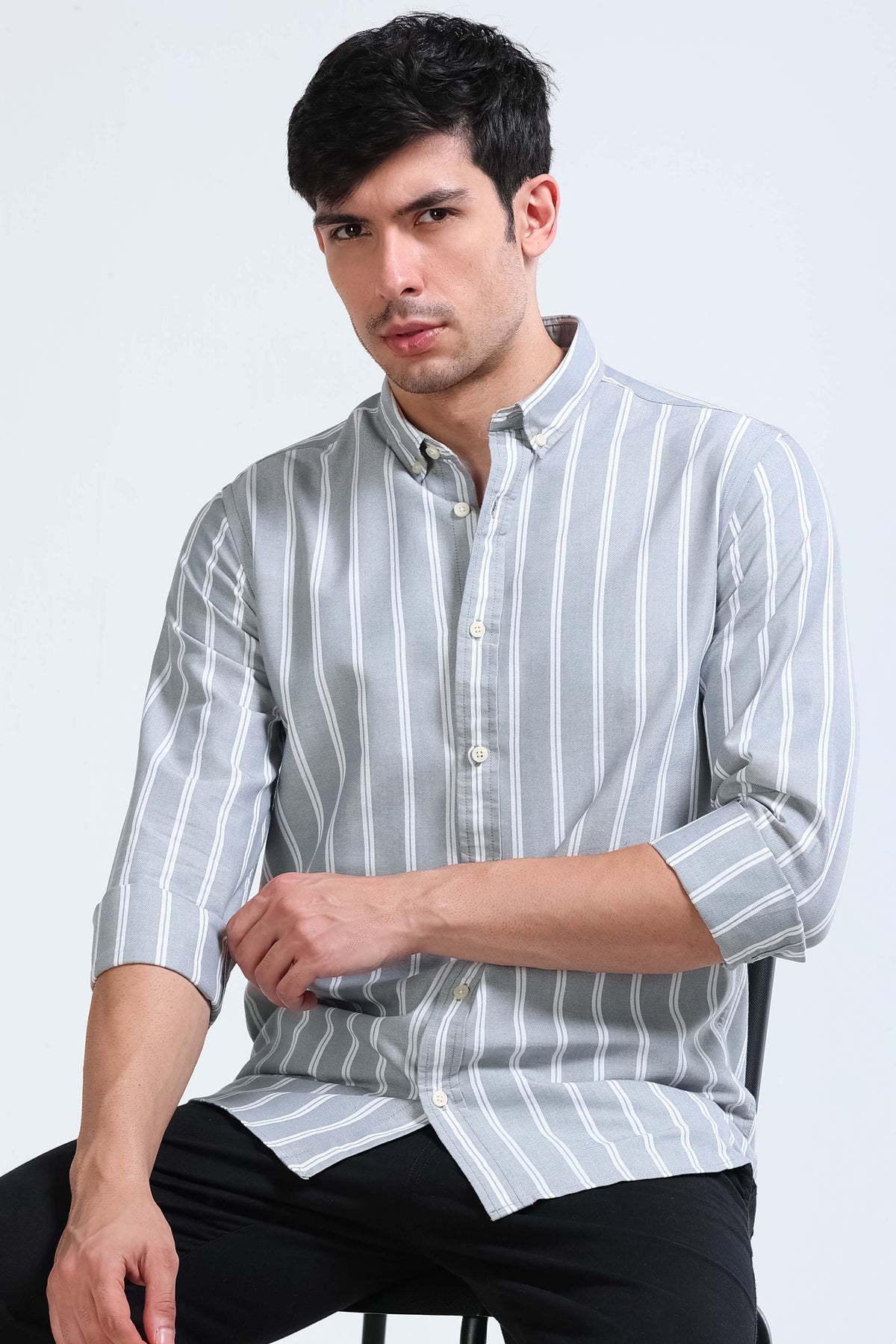 Grey Striped Shirt - Slim Fit