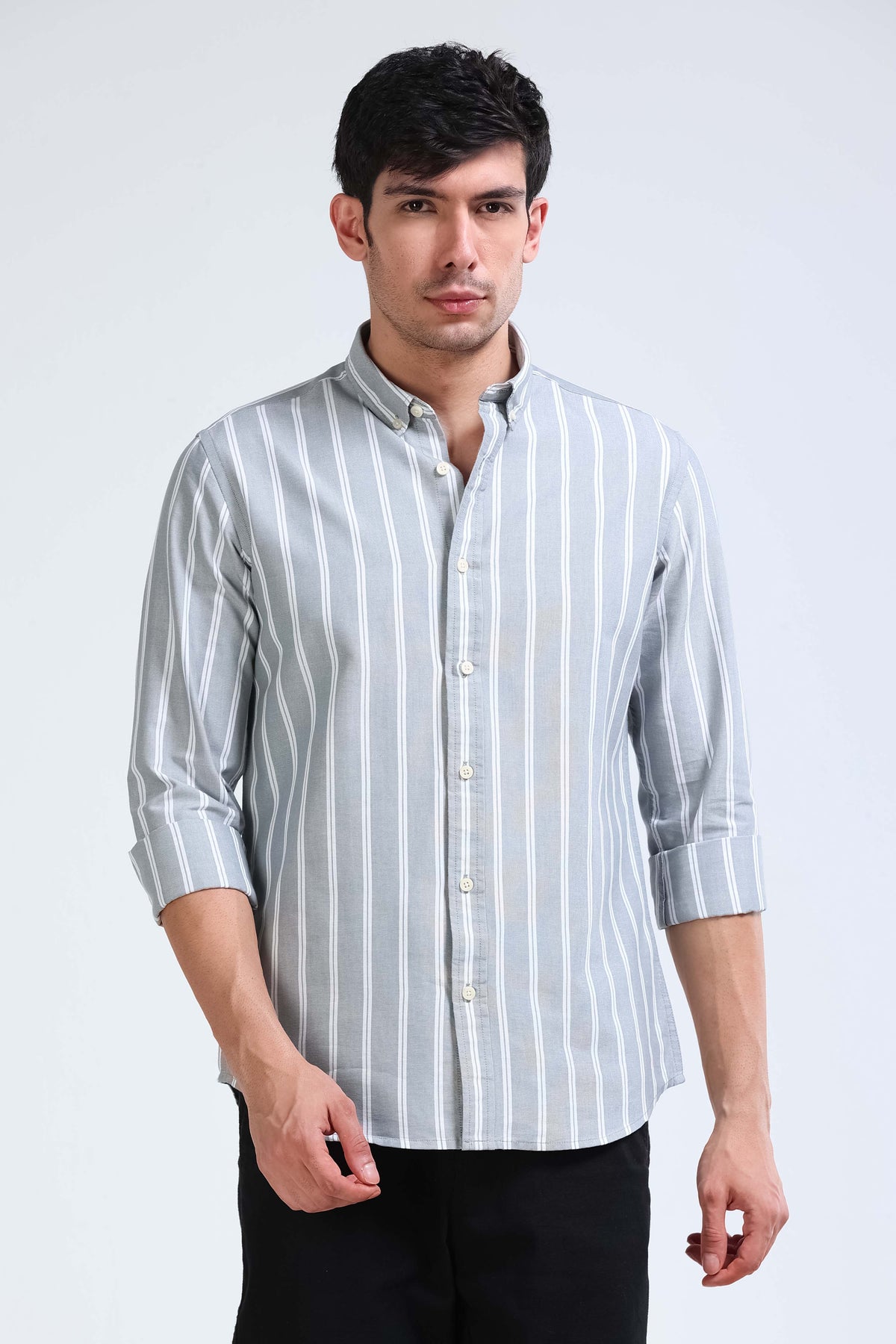 Grey Striped Shirt - Slim Fit
