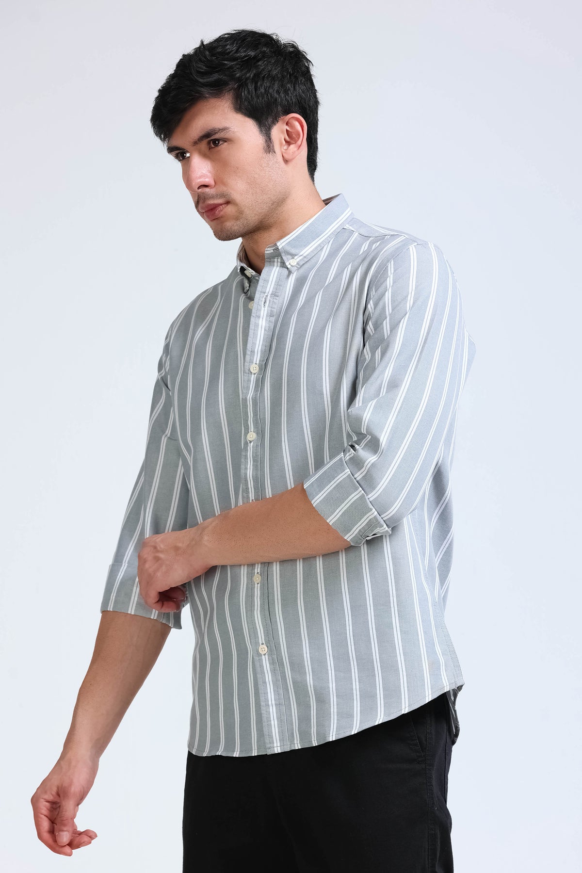 Grey Striped Shirt - Slim Fit