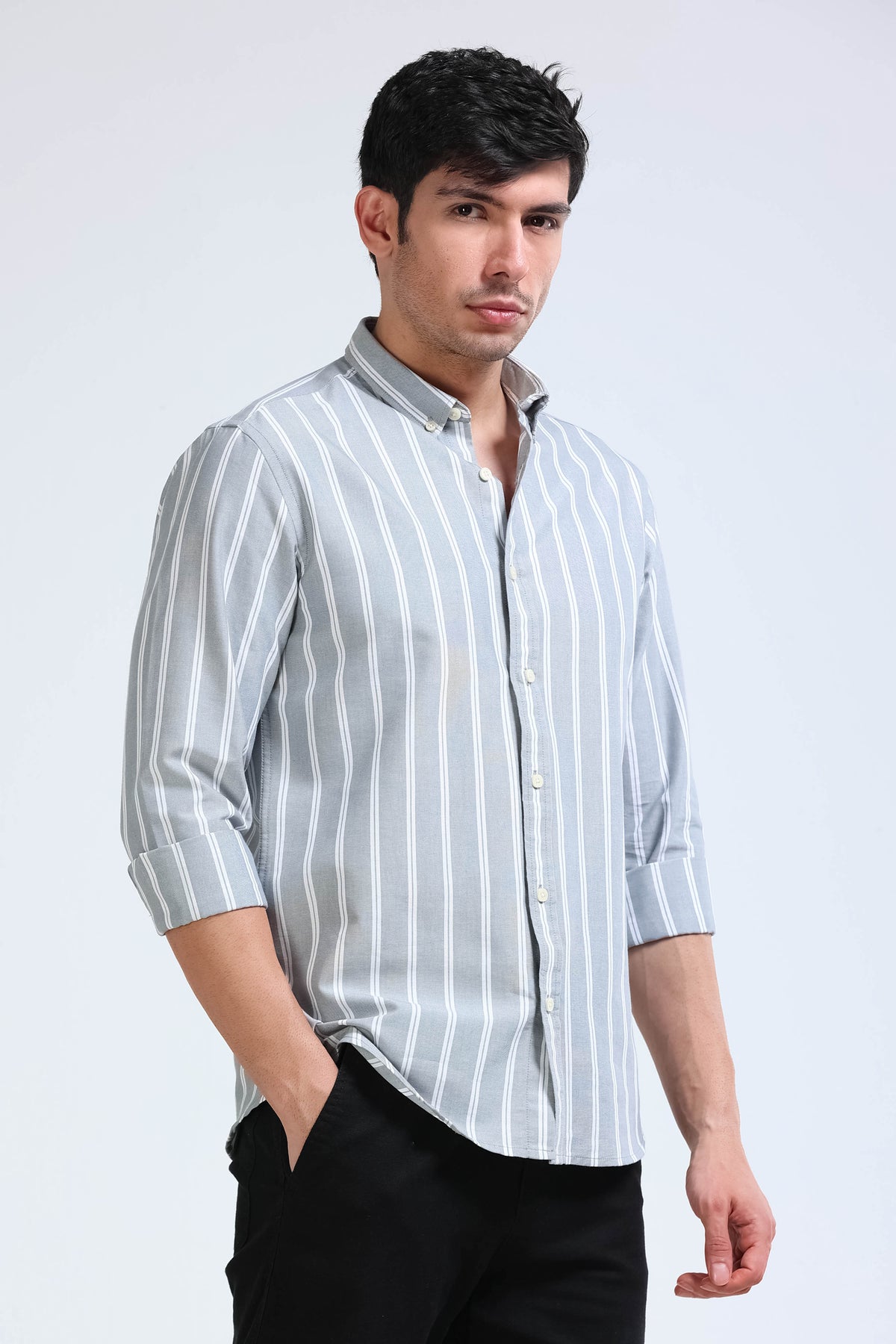 Grey Striped Shirt - Slim Fit