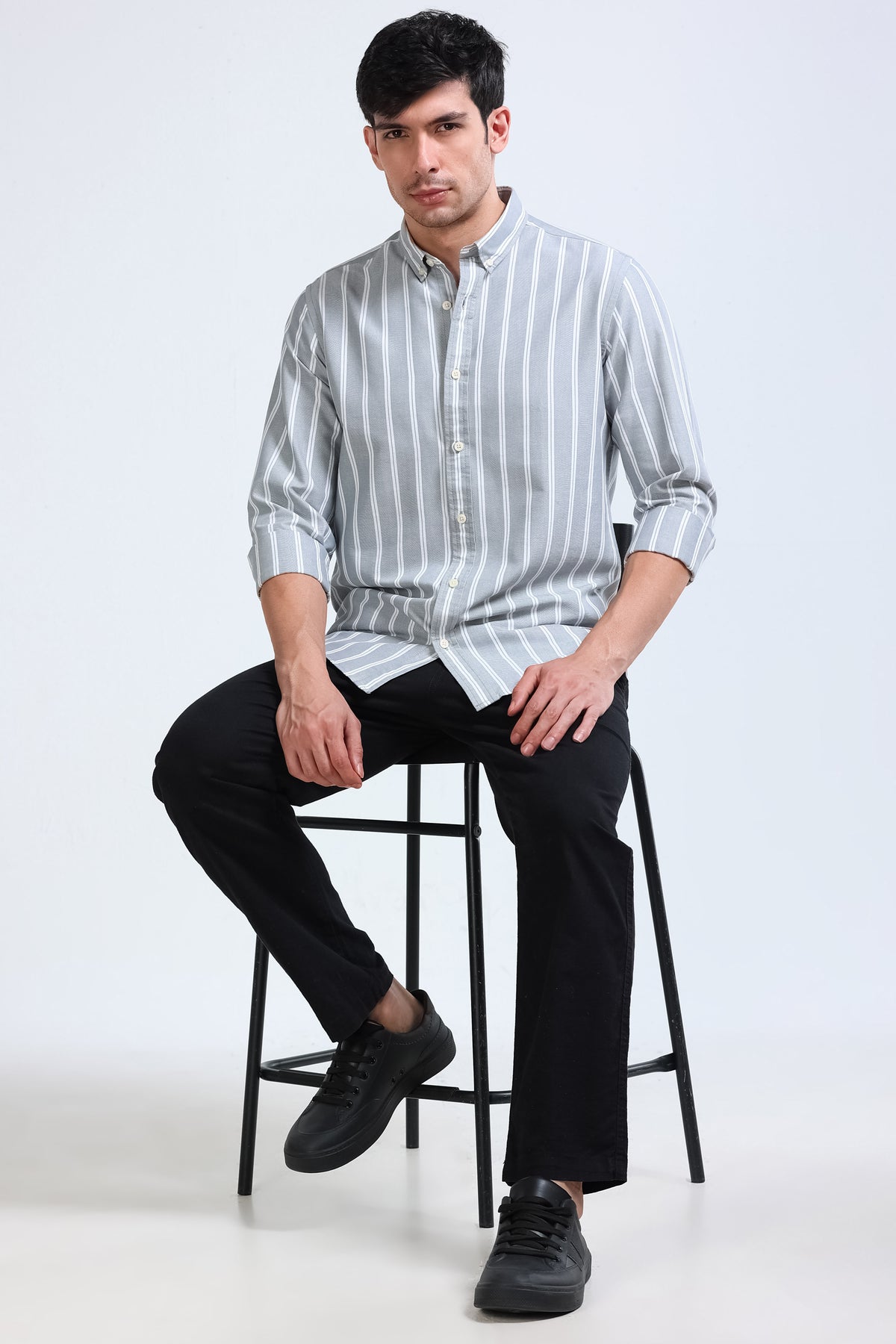 Grey Striped Shirt - Slim Fit