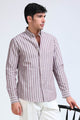 Maroon White Striped Shirt - Slim Fit