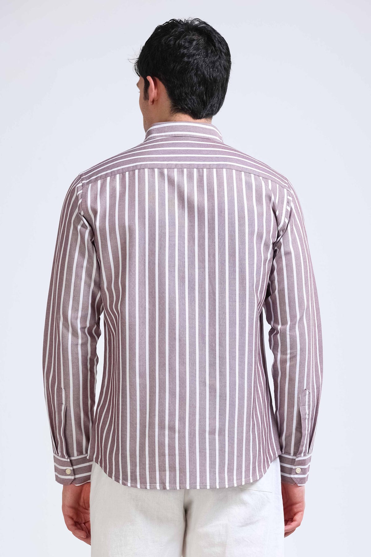Maroon White Striped Shirt - Slim Fit