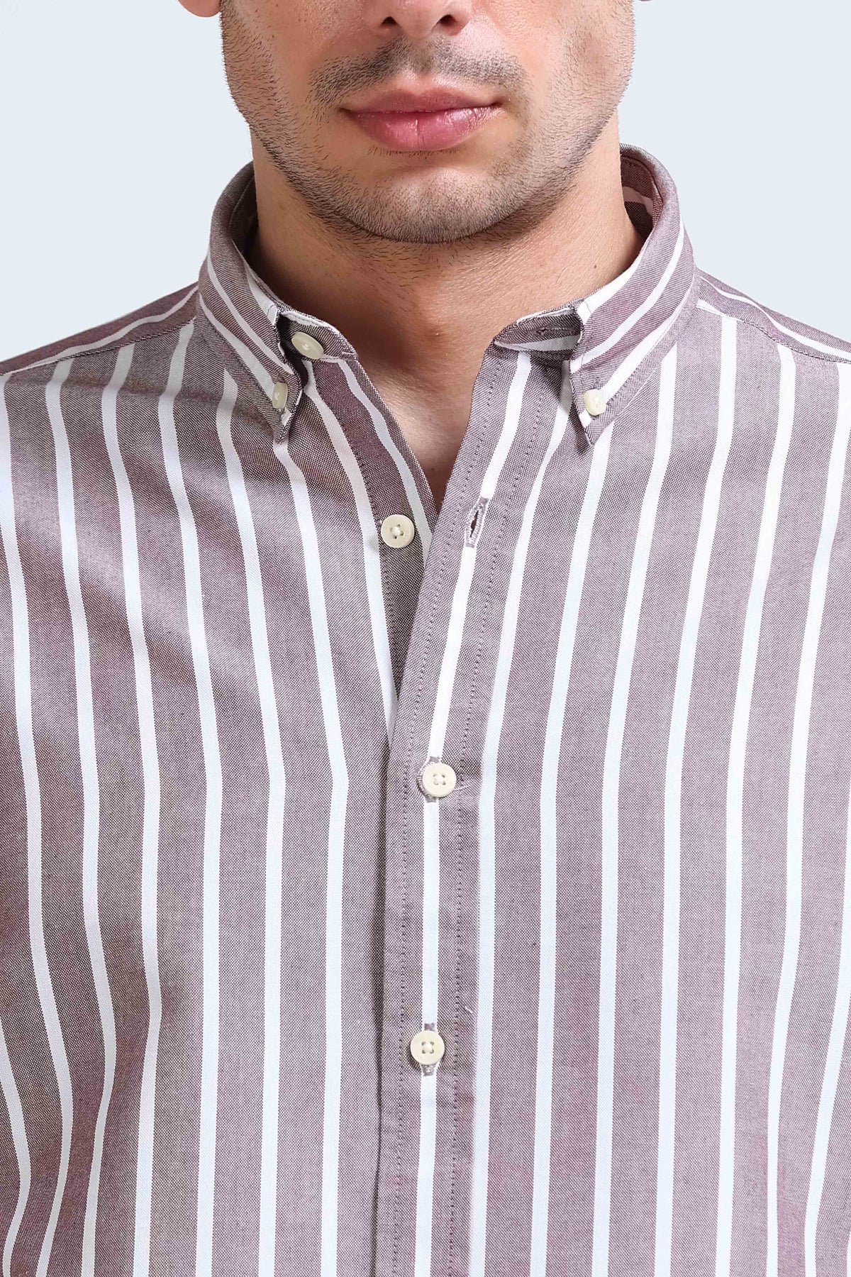 Maroon White Striped Shirt - Slim Fit