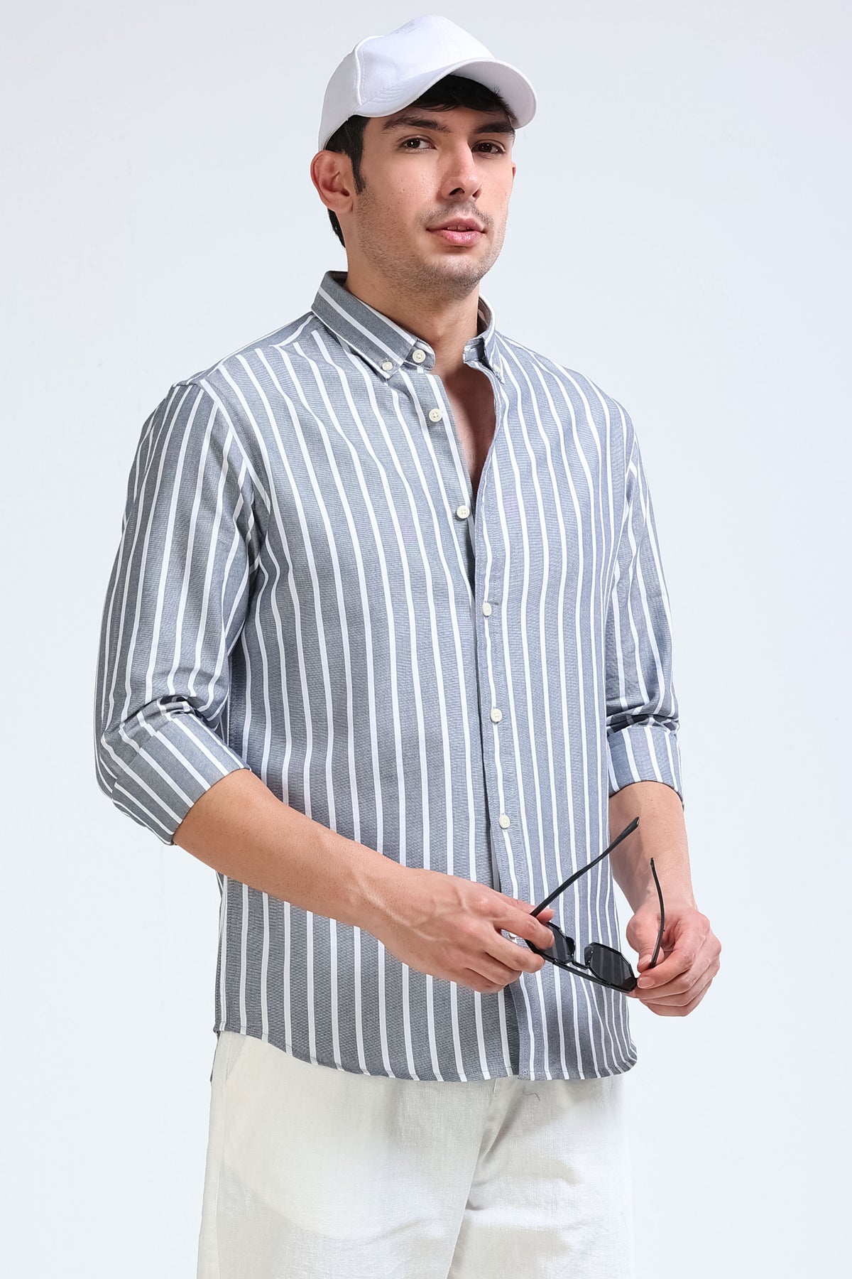 White Black Striped Shirt - Slim Fit
