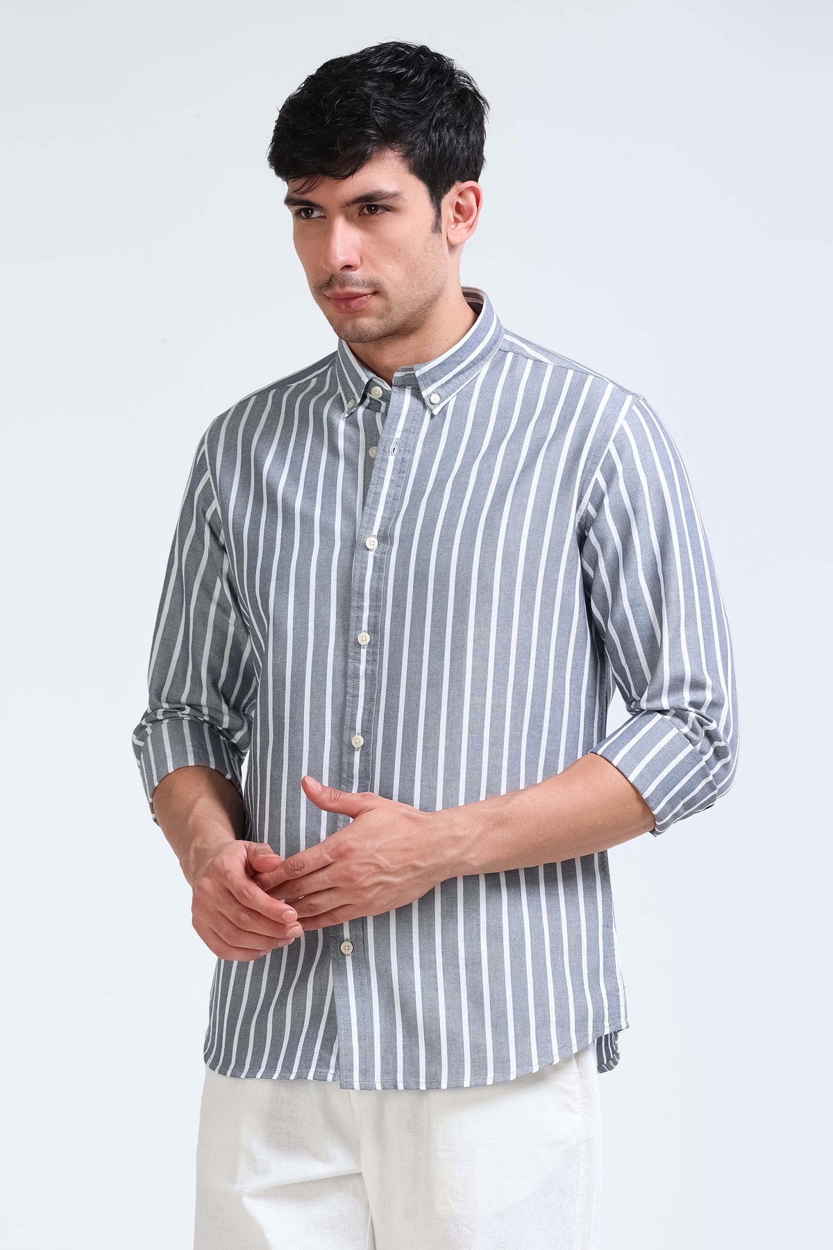 White Black Striped Shirt - Slim Fit