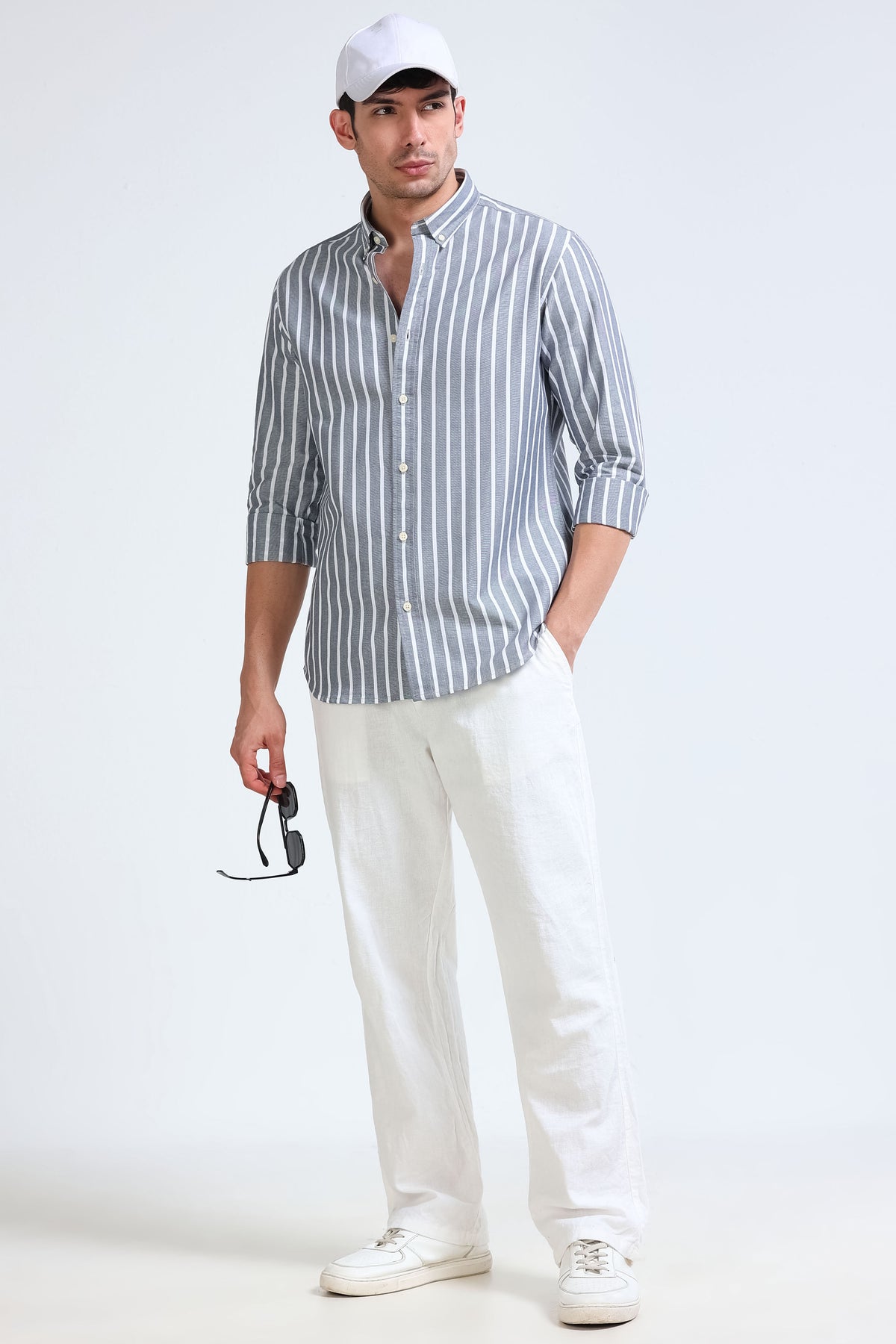 White Black Striped Shirt - Slim Fit