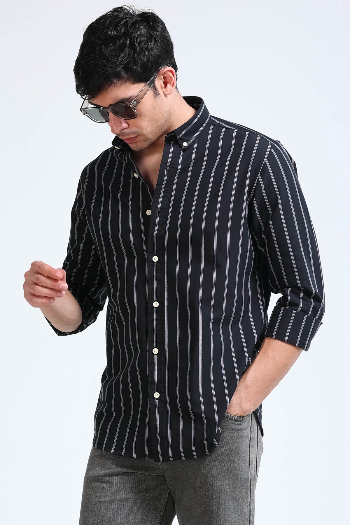 Black White Striped Shirt - Slim Fit