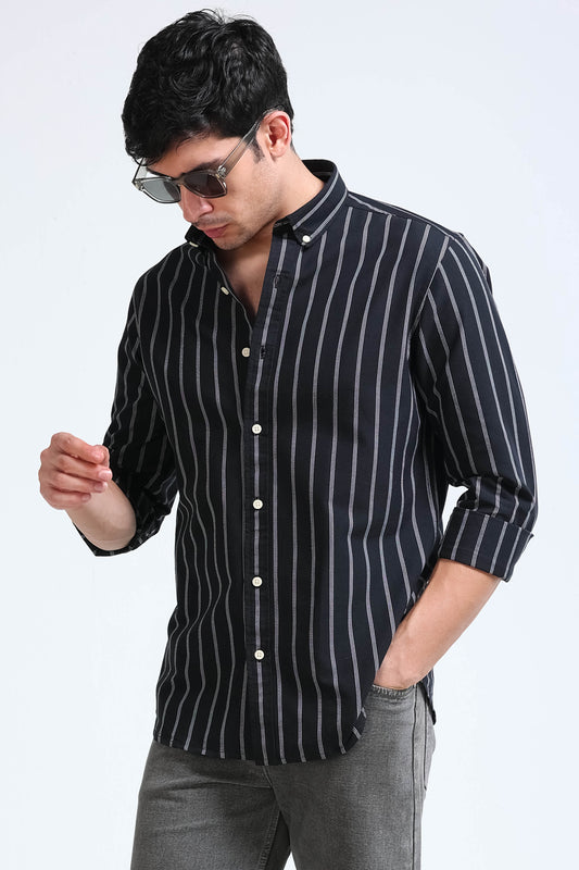 Black White Striped Shirt - Slim Fit