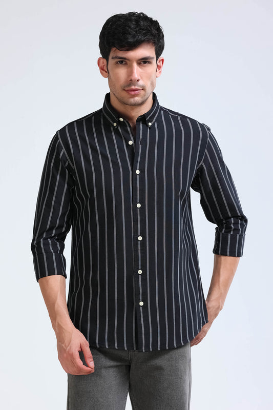 Black White Striped Shirt - Slim Fit