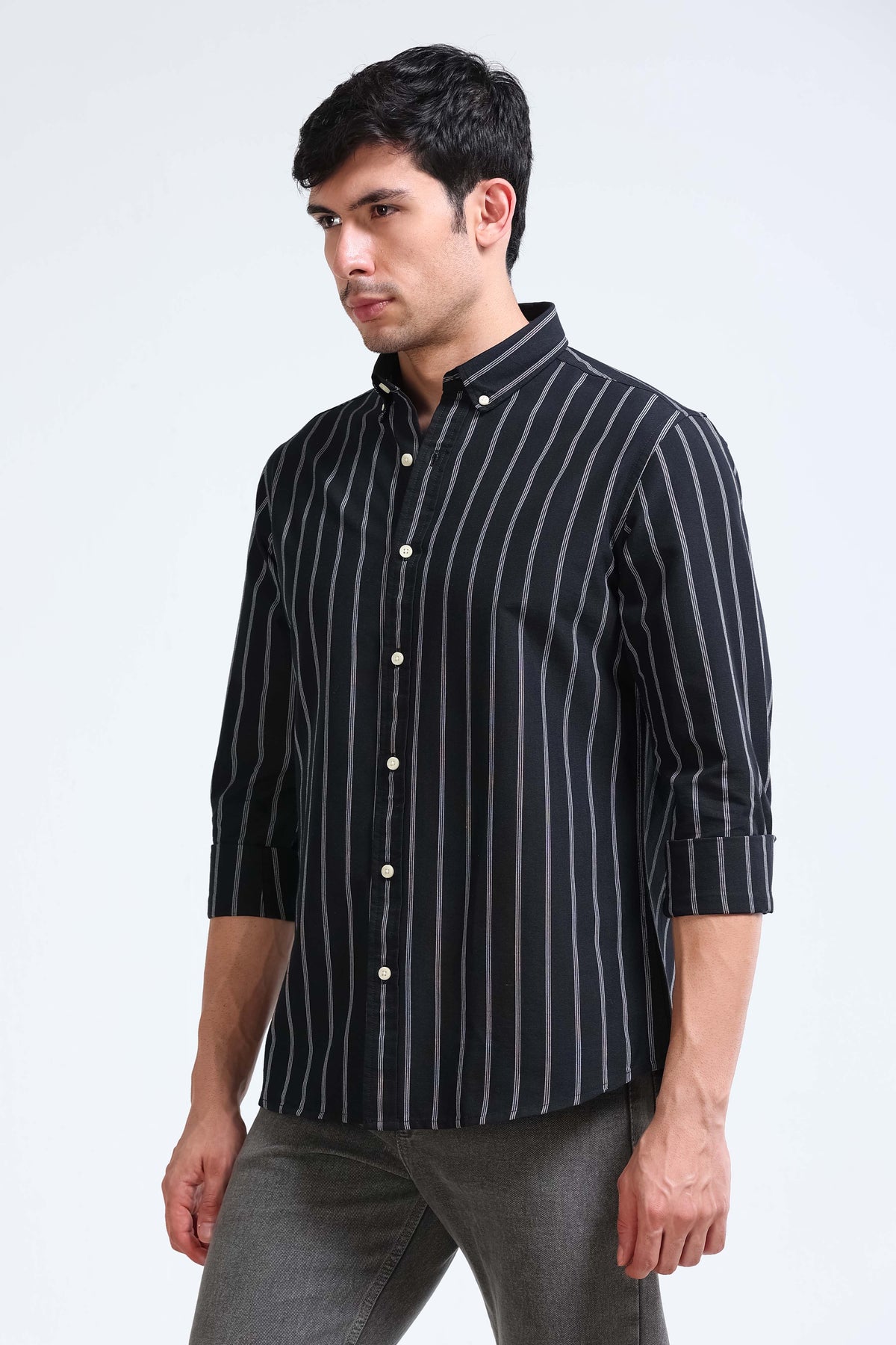 Black White Striped Shirt - Slim Fit