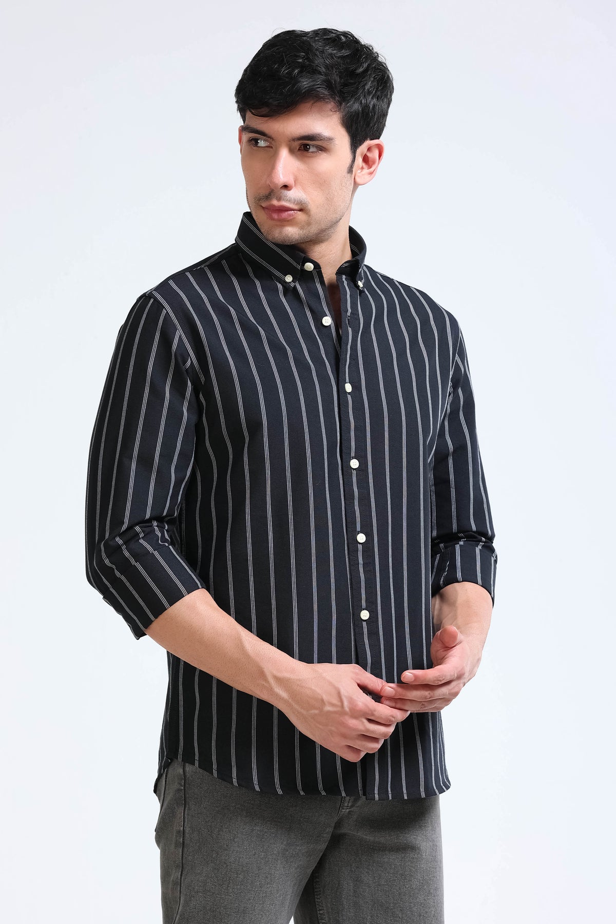 Black White Striped Shirt - Slim Fit