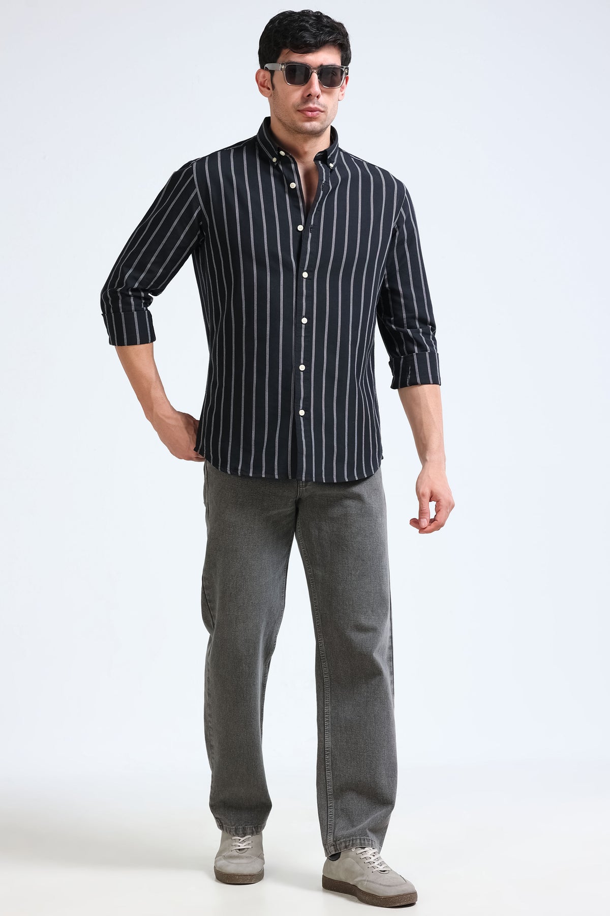 Black White Striped Shirt - Slim Fit