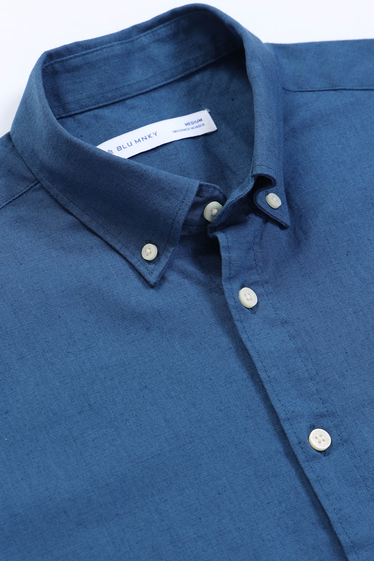 Classic Cotton Linen Button-Down Shirt Blue
