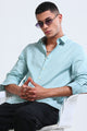 Men's Slim Fit Cotton Linen Striped Shirt Dusty Blue