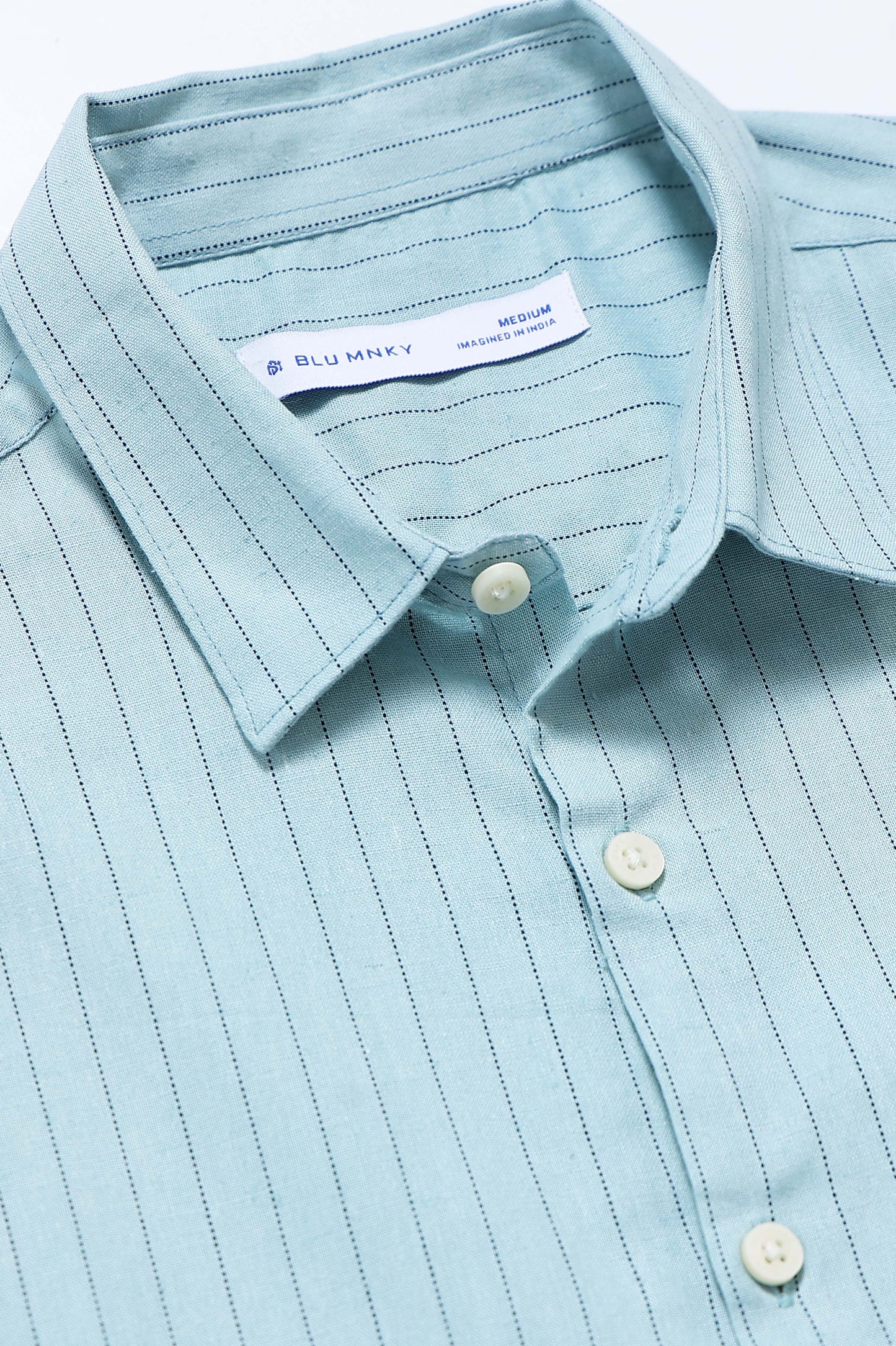 Men's Slim Fit Cotton Linen Striped Shirt Dusty Blue