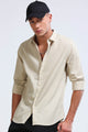 Men's Slim Fit Cotton Linen Striped Shirt Beige