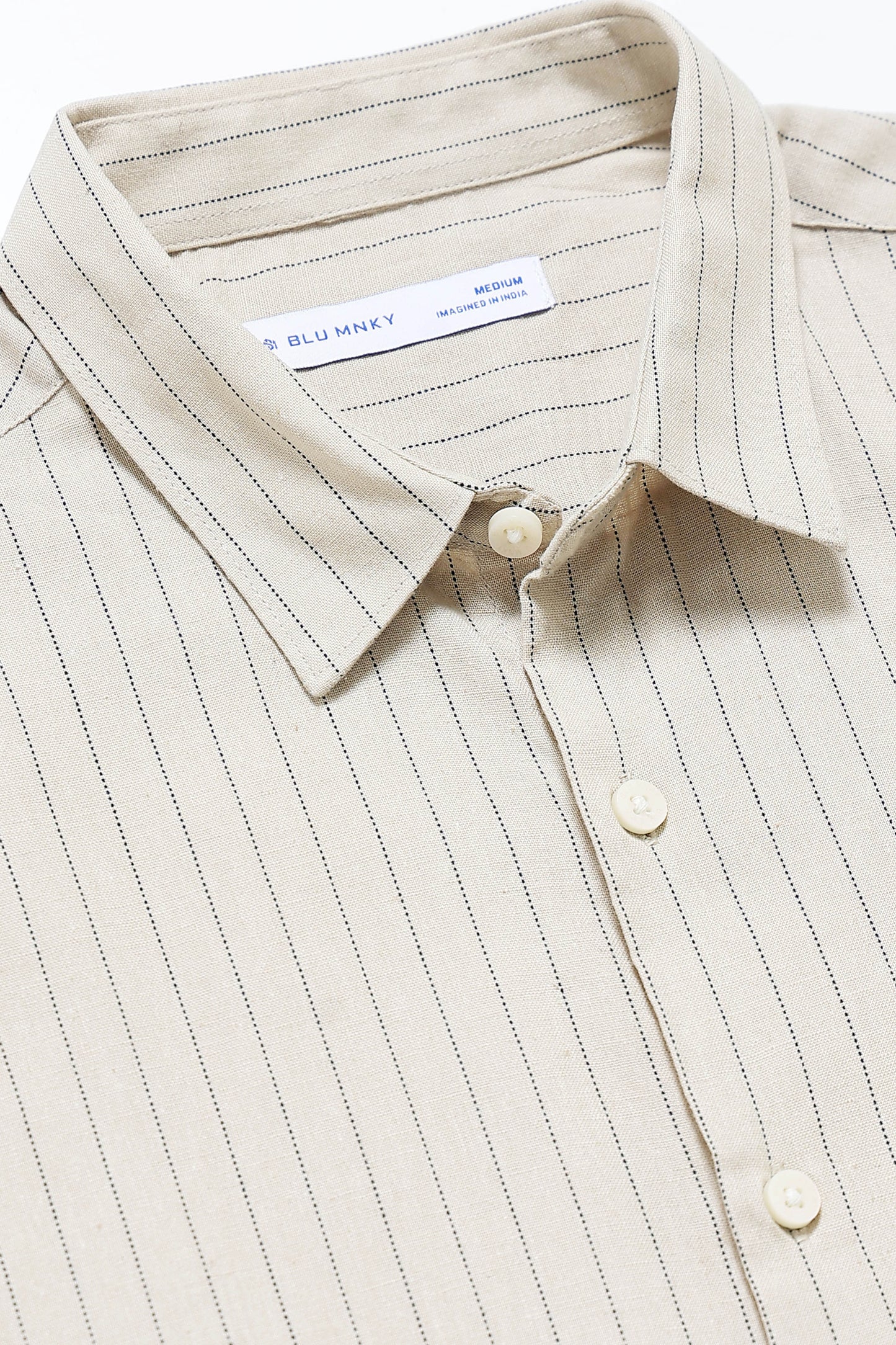 Men's Slim Fit Cotton Linen Striped Shirt Beige