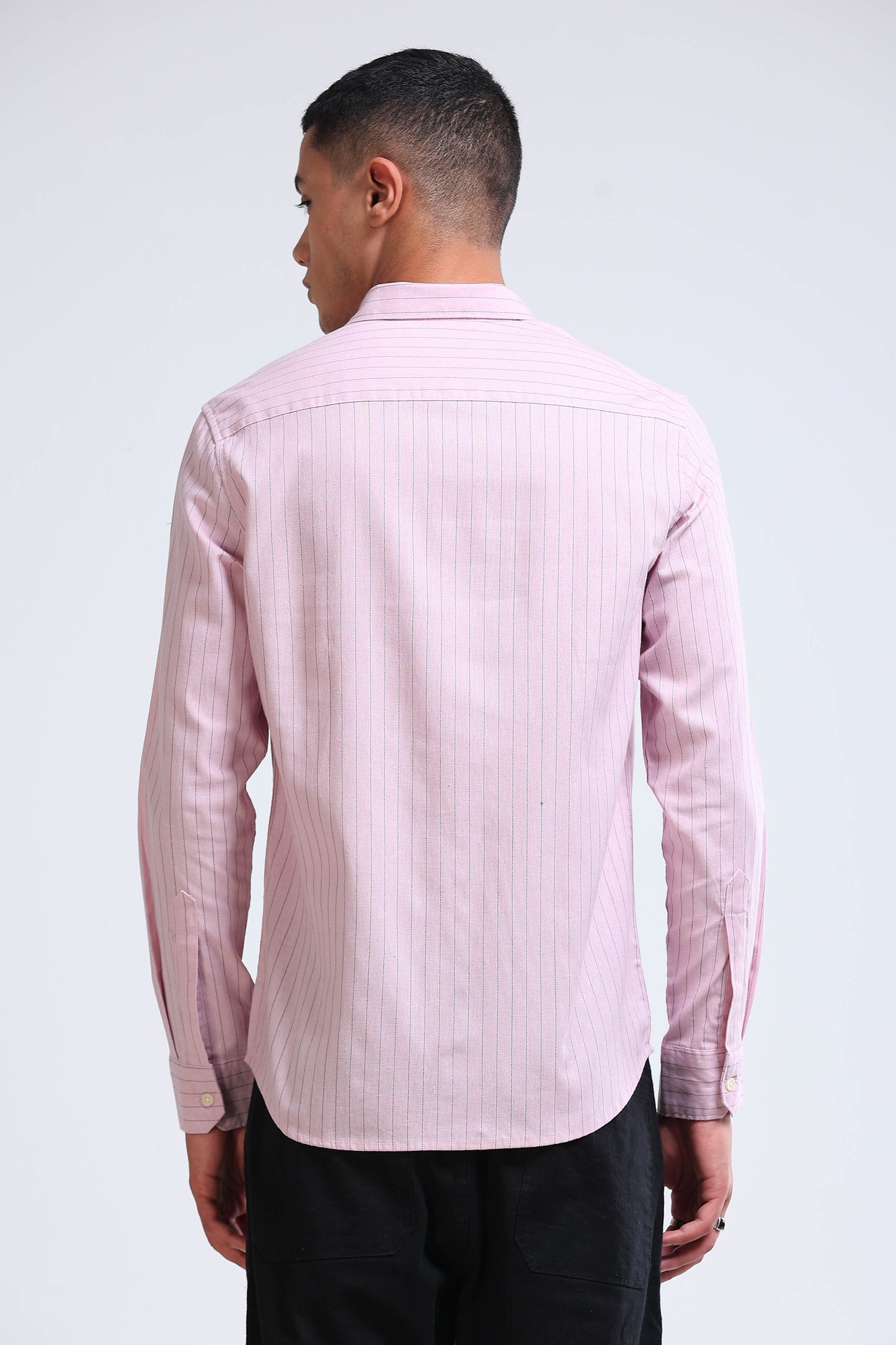 Men's Slim Fit Cotton Linen Striped Shirt Pink