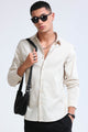 Men's Slim Fit Cotton Linen Striped Shirt Cream