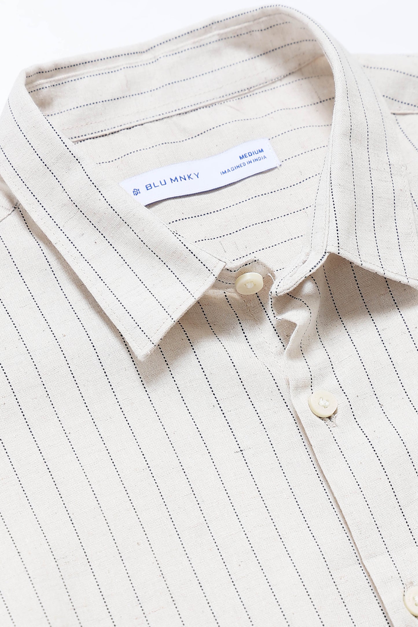 Men's Slim Fit Cotton Linen Striped Shirt Cream