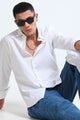 Men's Slim Fit Cotton Linen Striped Shirt White