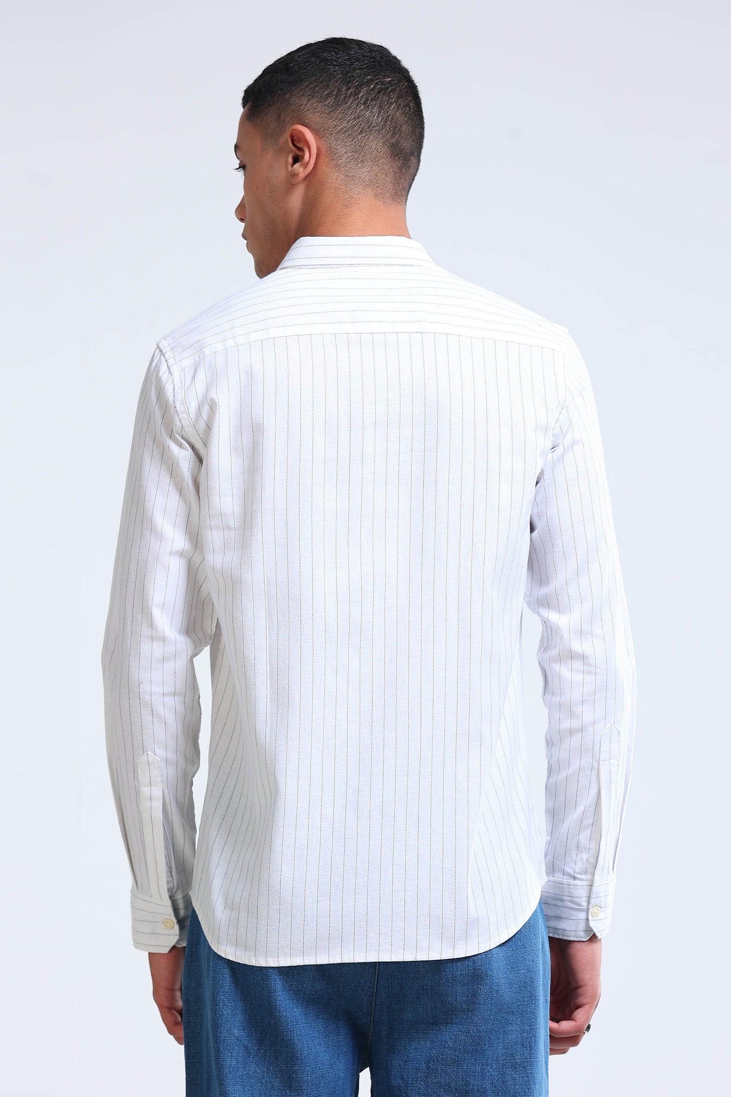 Men's Slim Fit Cotton Linen Striped Shirt White