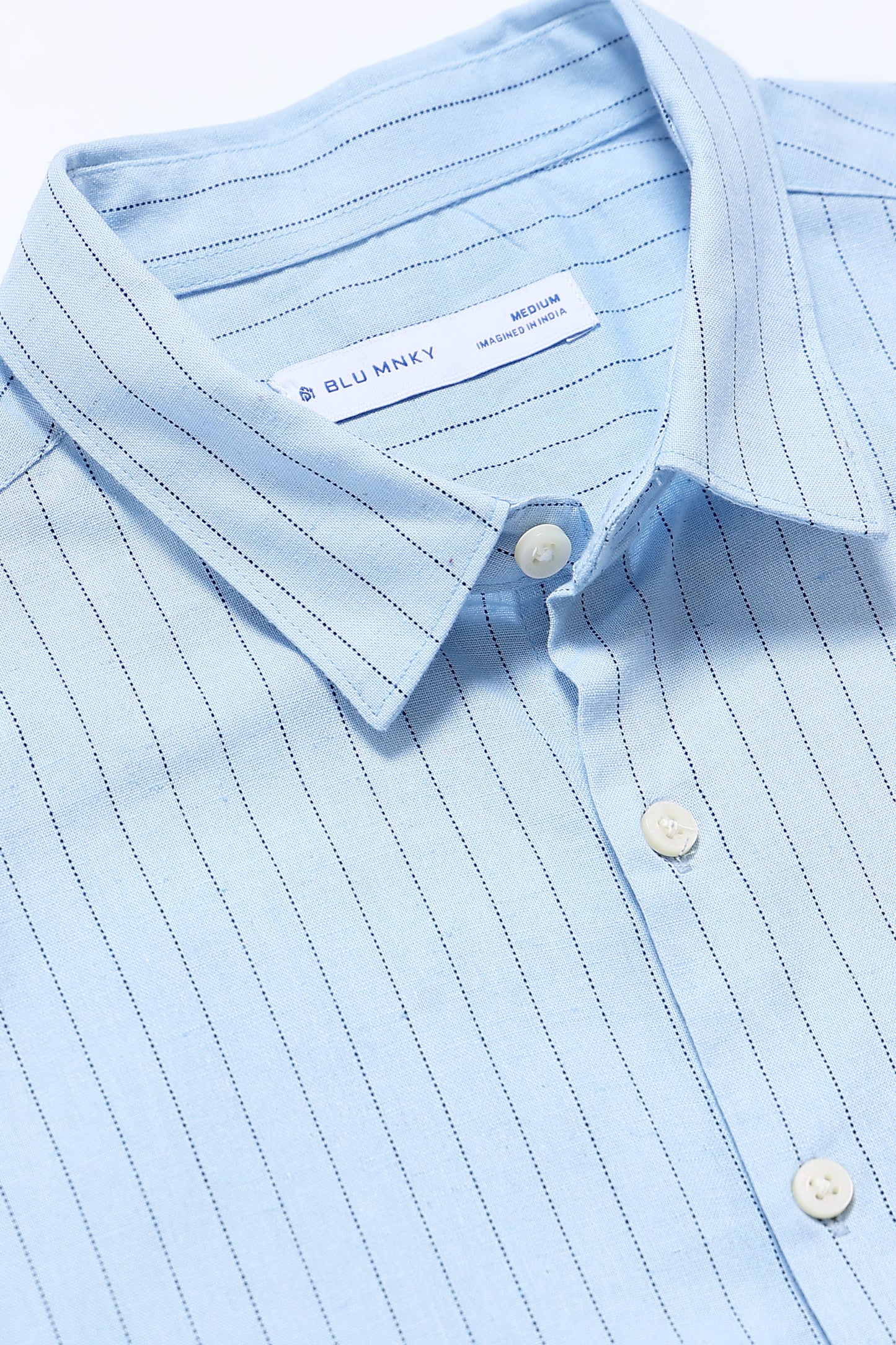 Men's Slim Fit Cotton Linen Striped Shirt Blue