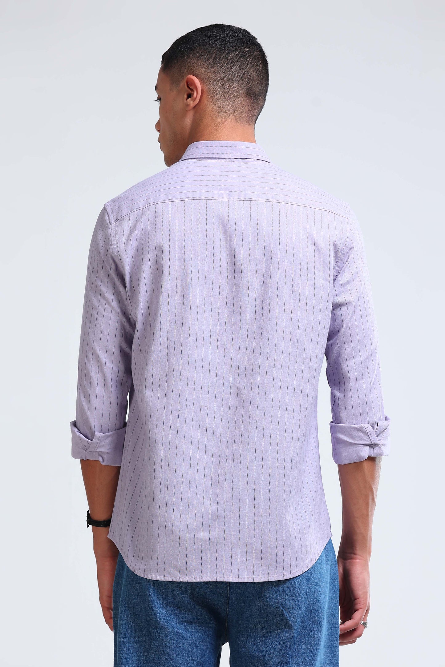 Men's Slim Fit Cotton Linen Striped Shirt Lavender