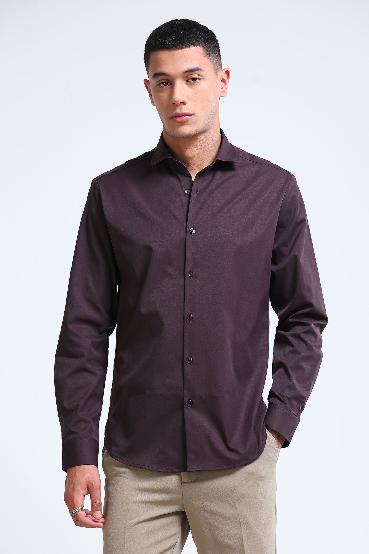 Men's Slim Fit Casual Solid Shirt Dk Brown
