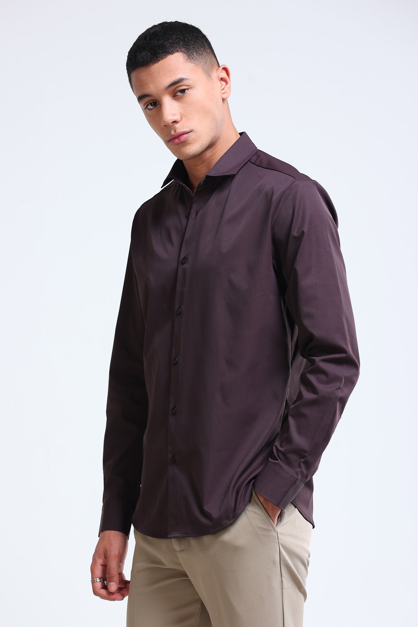 Men's Slim Fit Casual Solid Shirt Dk Brown