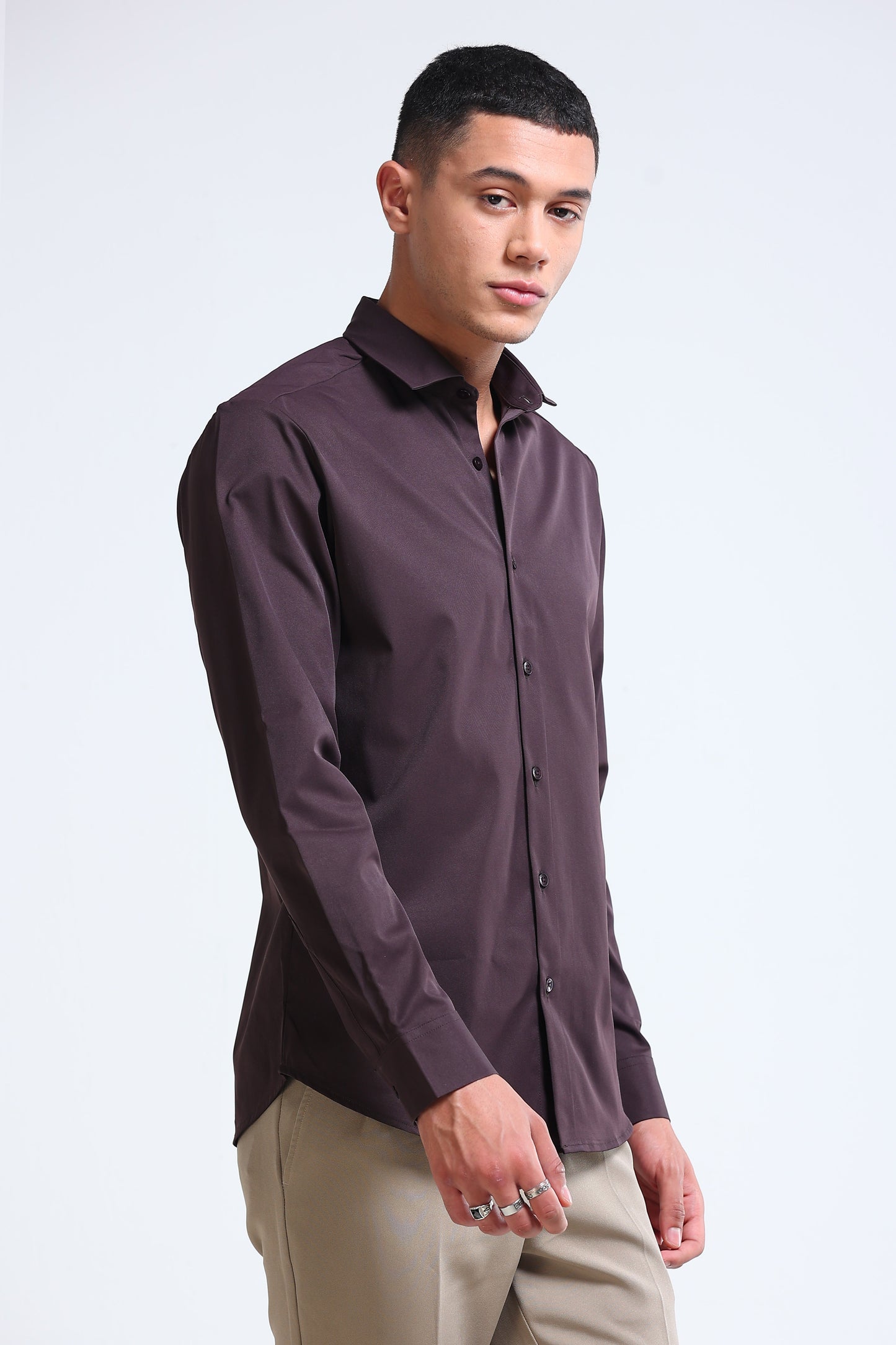 Men's Slim Fit Casual Solid Shirt Dk Brown